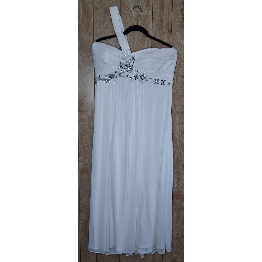 Xscape by Joanna Chen White One Shoulder Dress Size 14 Embellished Bodice